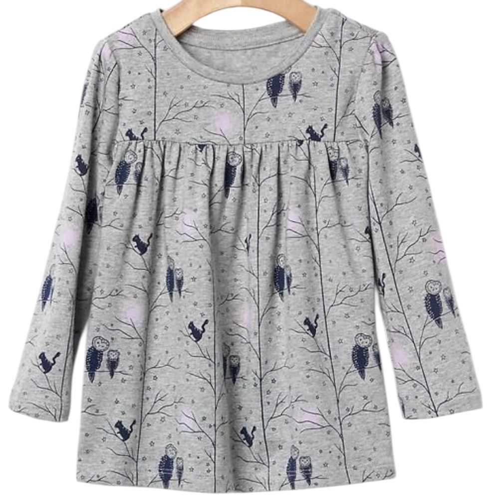 BabyGap Toddler 3 Years Long Sleeve Woodland Animal Nature Print Dress